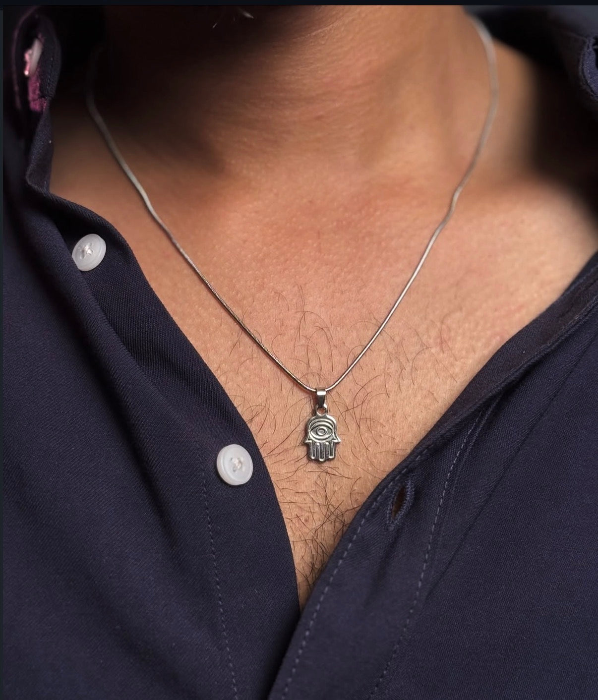 Hamsa hand small stainless steel necklace