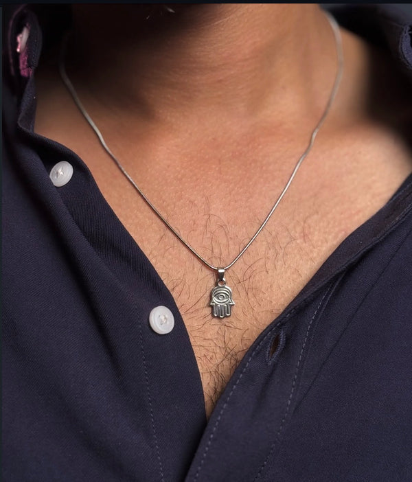 Hamsa hand small stainless steel necklace