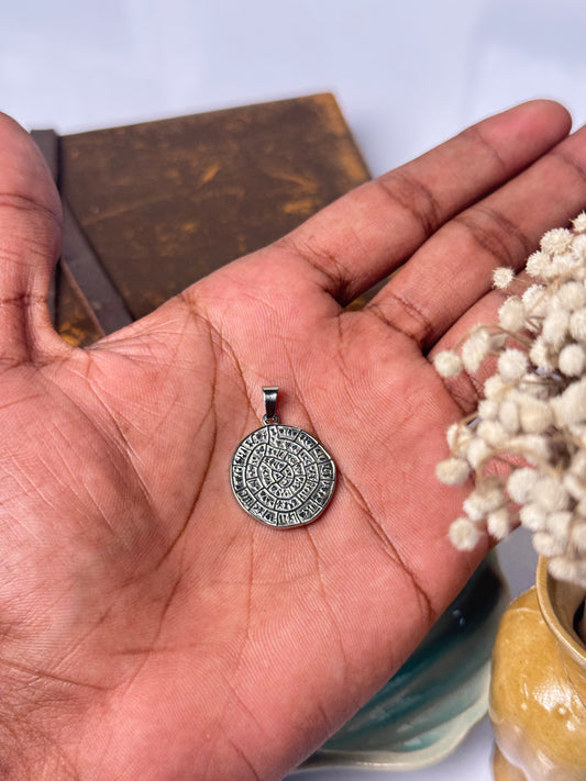 Tribal round stainless steel pendant