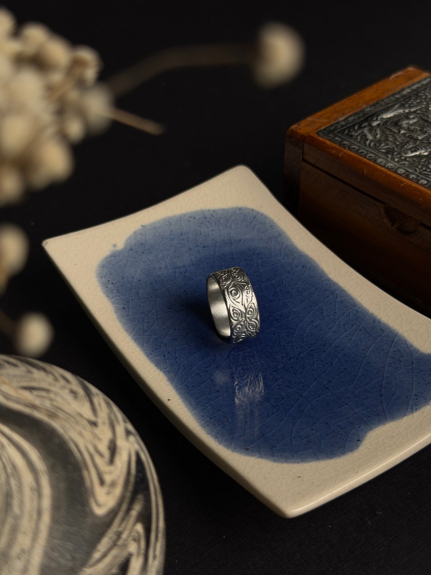 Eyes thick adjustable stainless steel silver ring