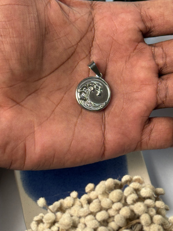 Wave  stainless steel silver pendant with hook