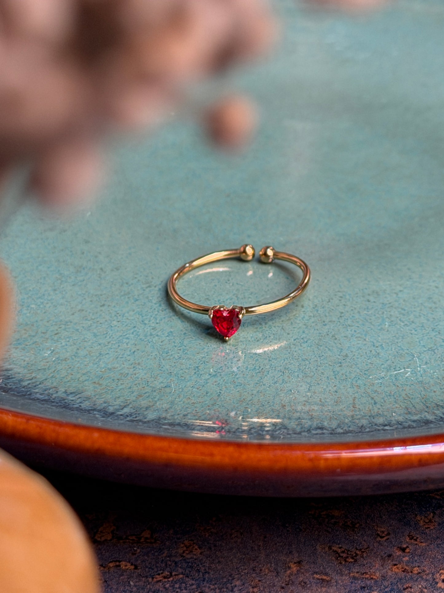 18k gold plated adjustable heart shape zircon stone ring