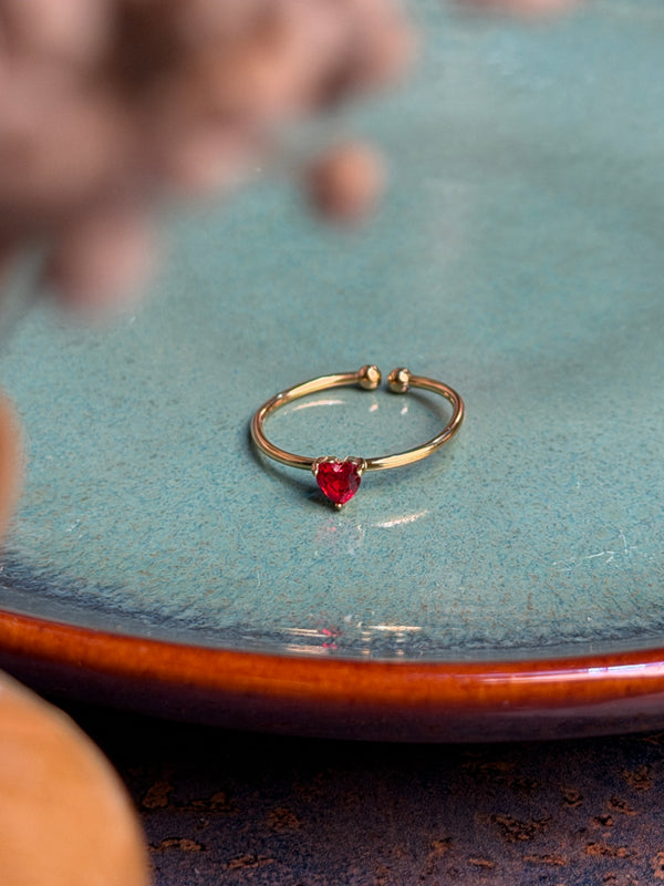 18k gold plated adjustable heart shape zircon stone ring