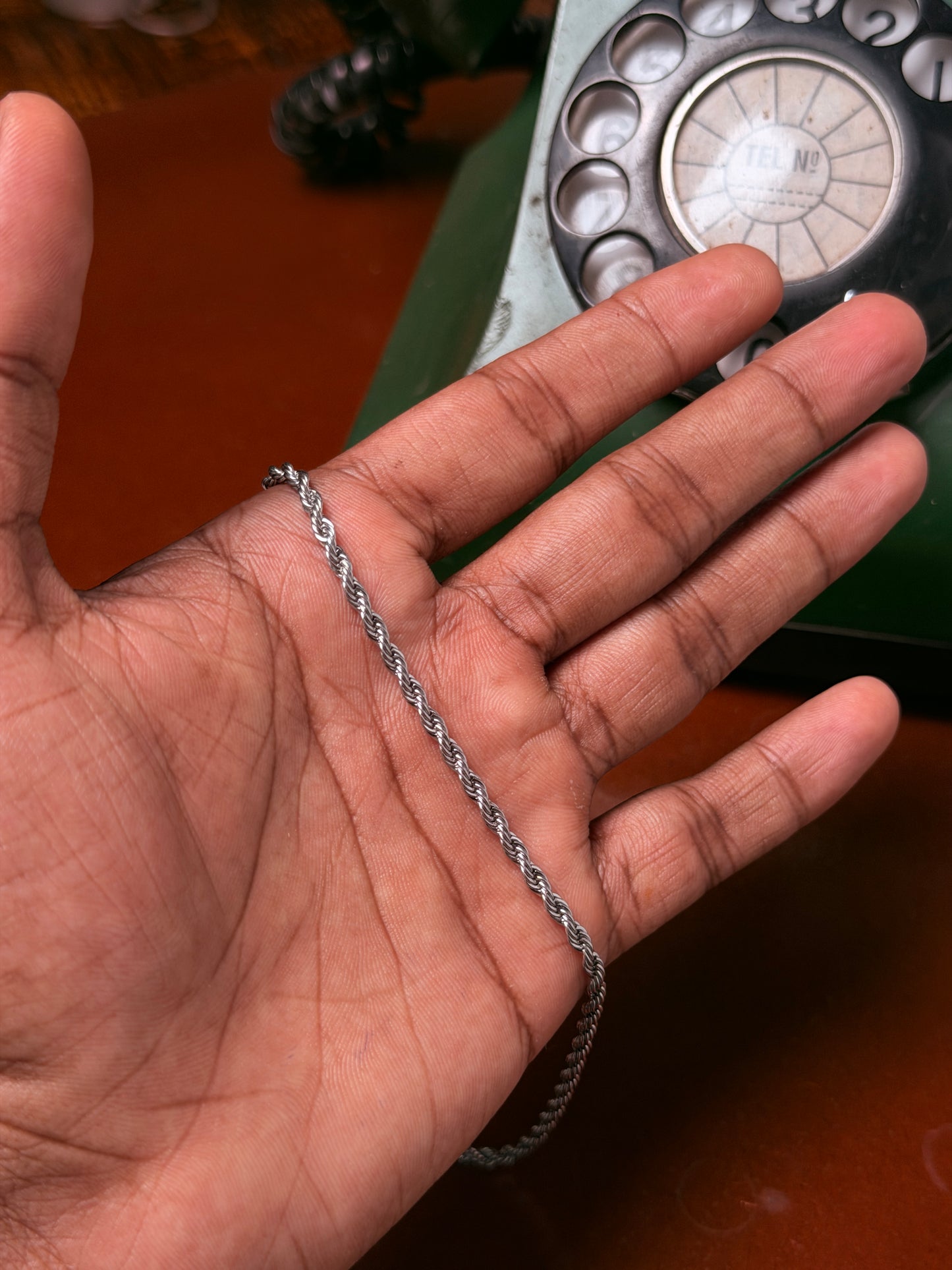 Twisted rope stainless steel silver  chain 55 cm x 2mm