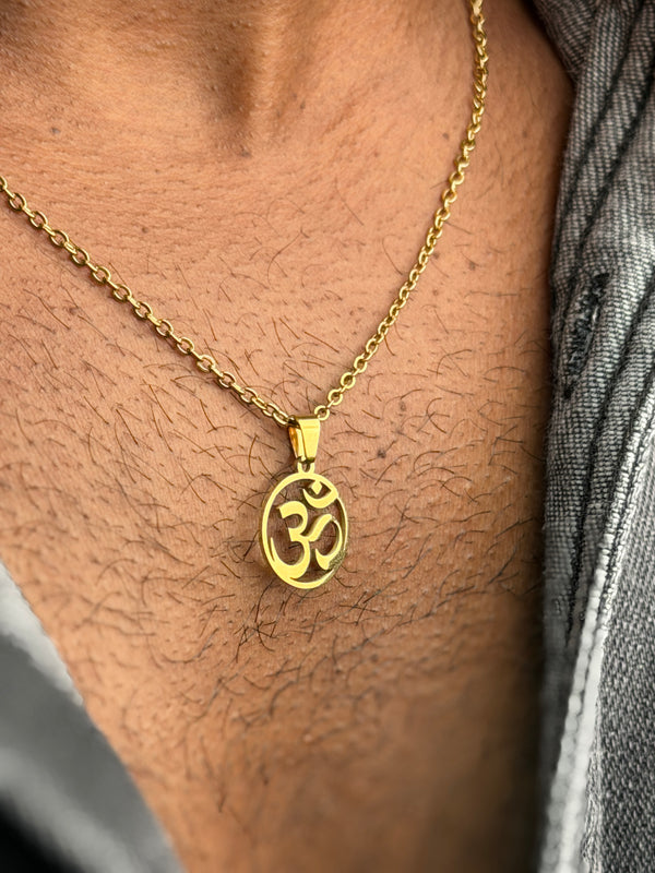 Aum 18 k gold plated stainless steel necklace