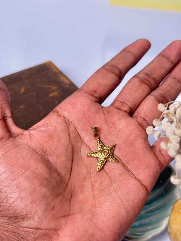 Starfish spiral stainless steel golden pendant with hook (18k gold-plated )
