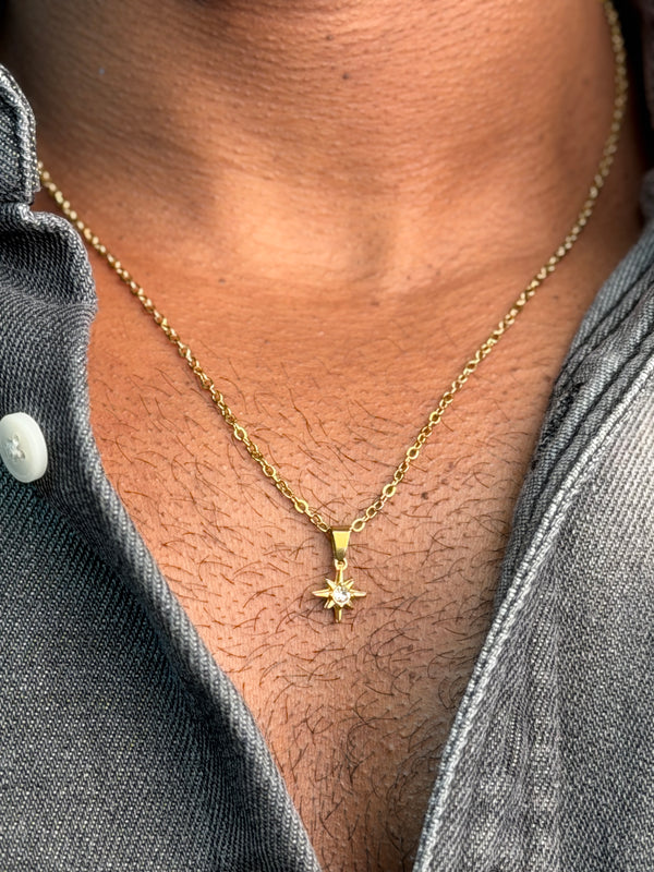 Tiny white stone  18 k gold plated star necklace
