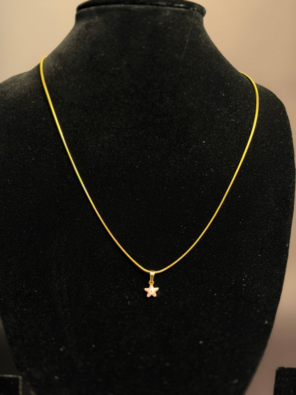 Tiny pink star round stainless steel 18k gold plated chain