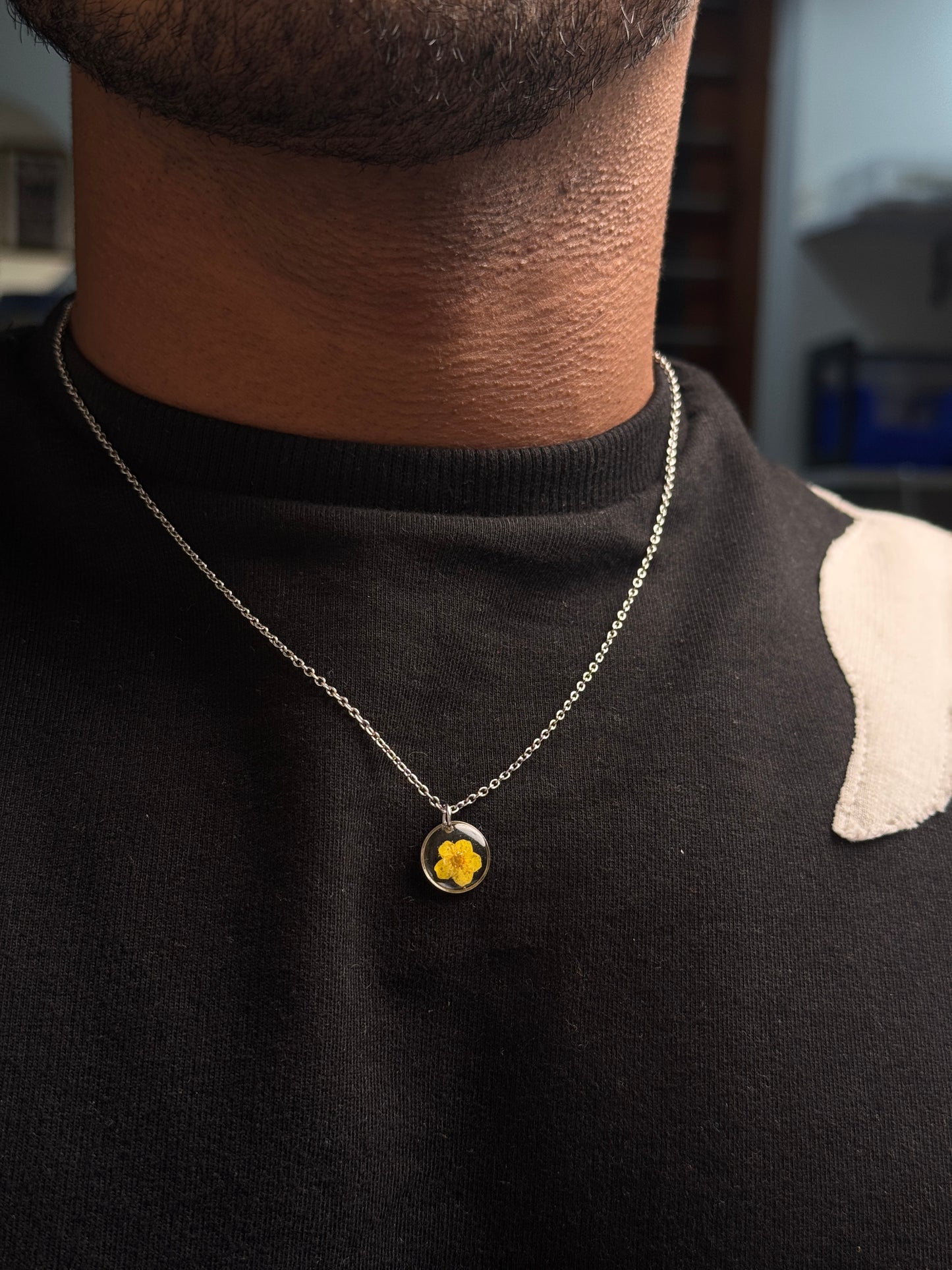 Plum flower yellow minimal silver stainless steel necklace
