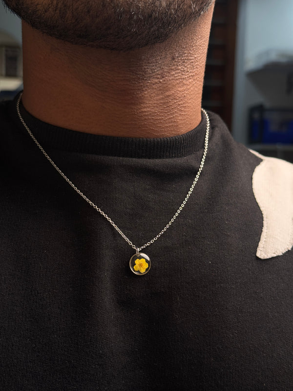 Plum flower yellow minimal silver stainless steel necklace