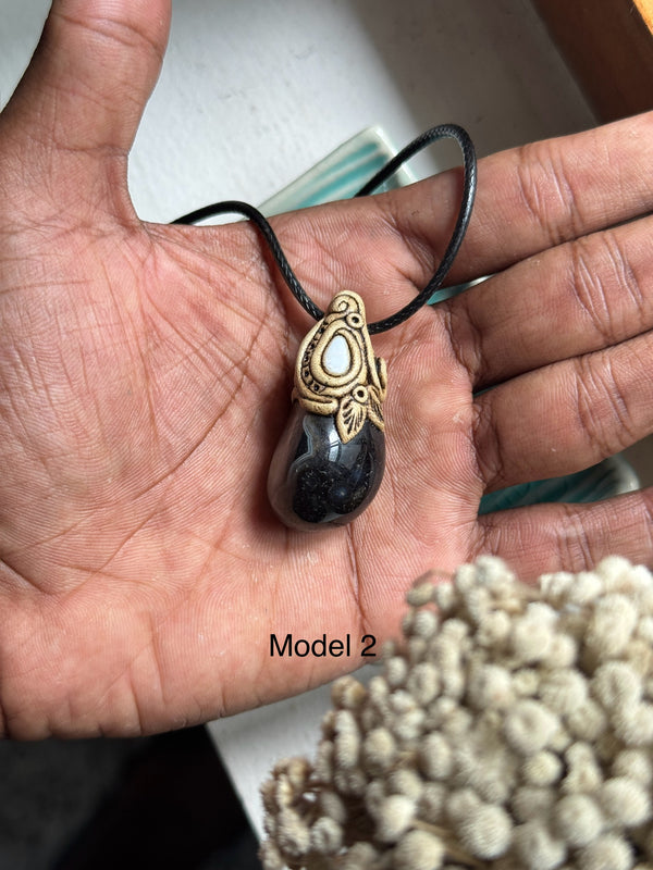 Black onyx clay necklace