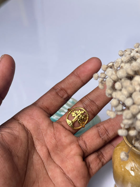 Tree of life adjustable  18k gold plated ring