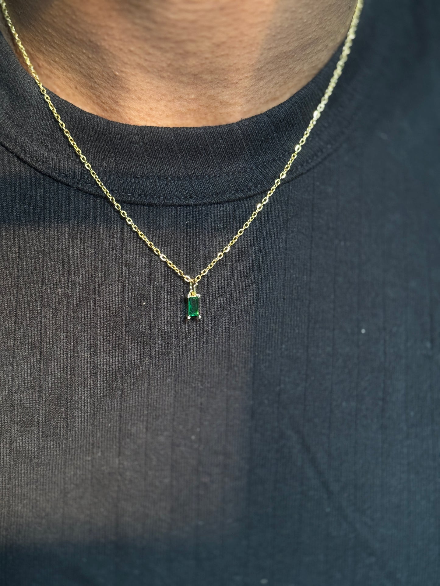 Tiny Emerald stone 18k gold plated stainless steel chain