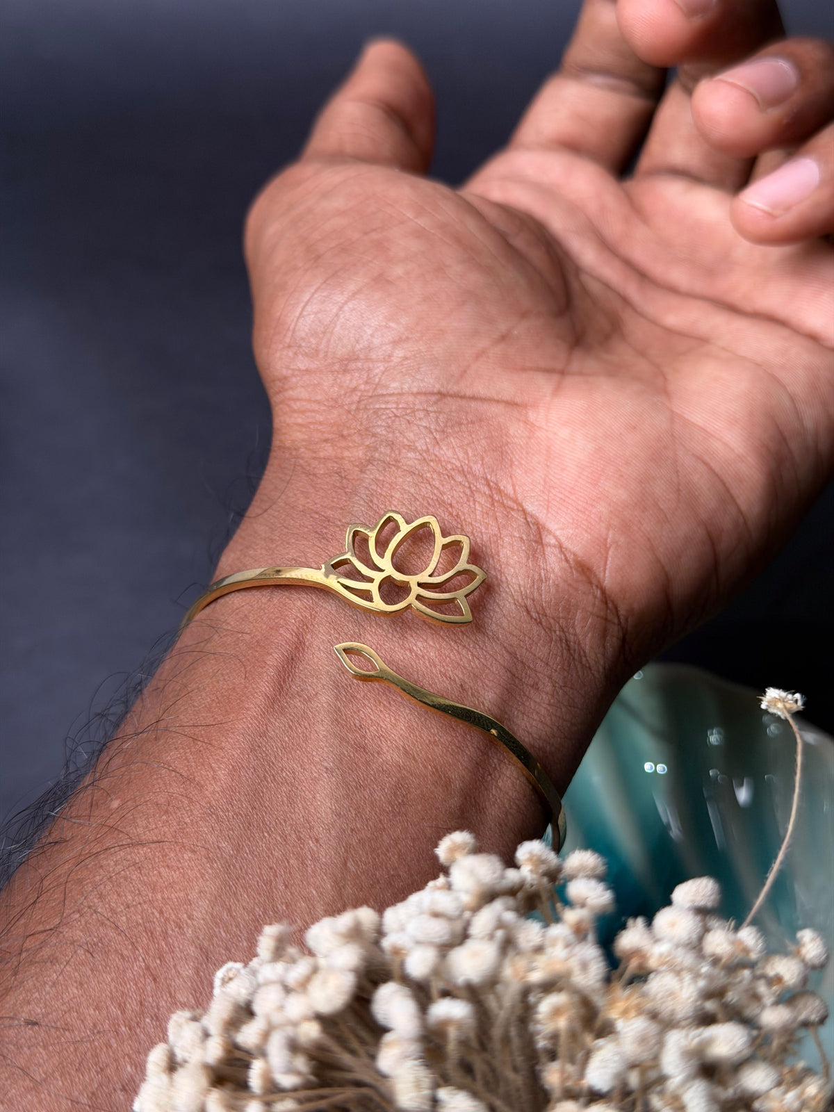 Lotus Gold stainless steel cuff bangle