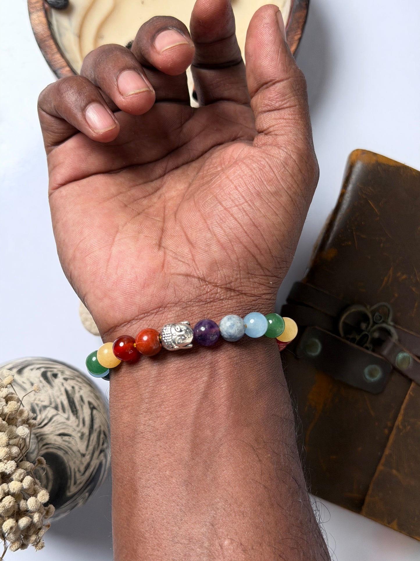 7 chakra natural stone bracelet with buddha