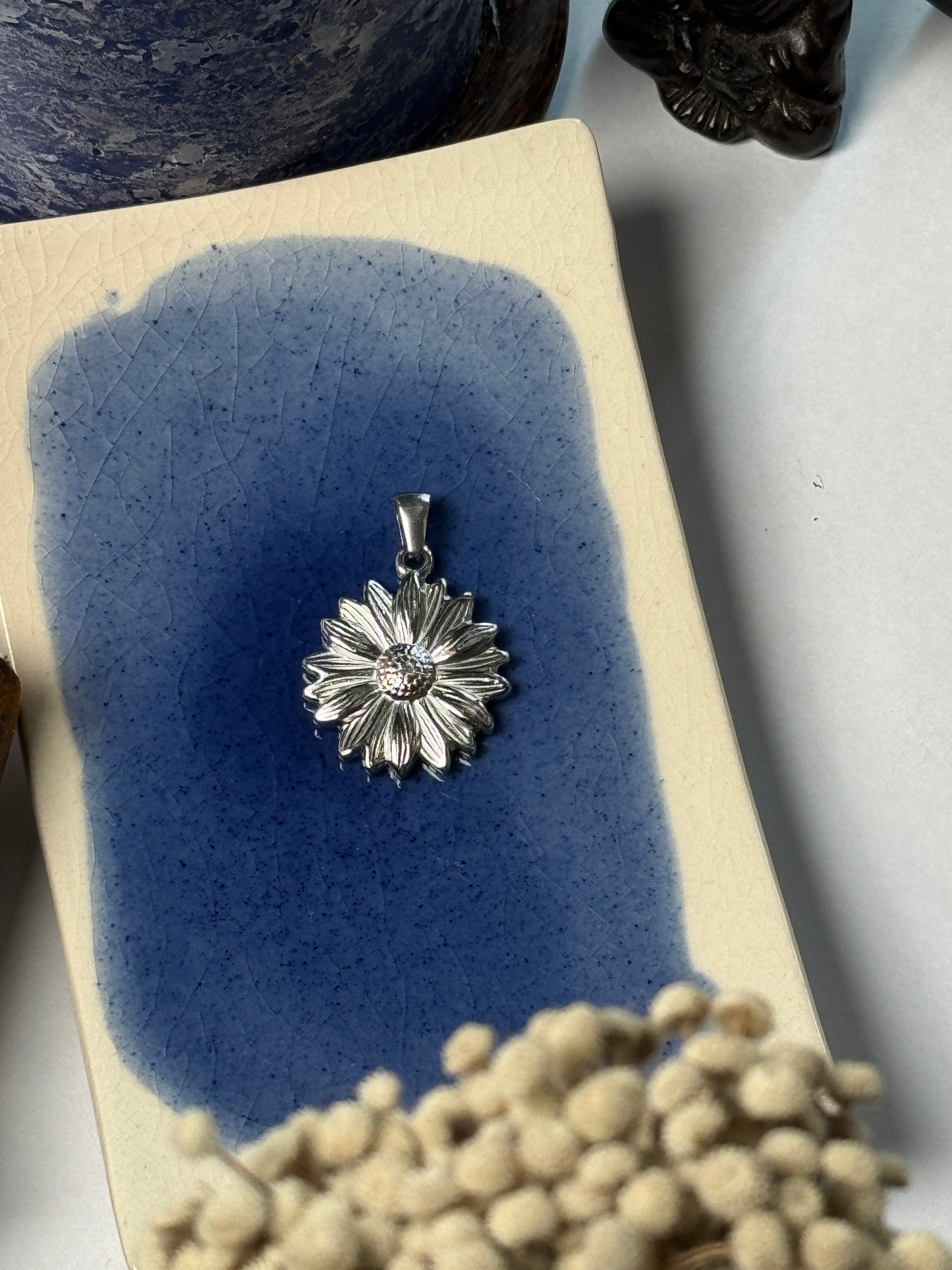 Sunflower stainless steel silver pendant with hook