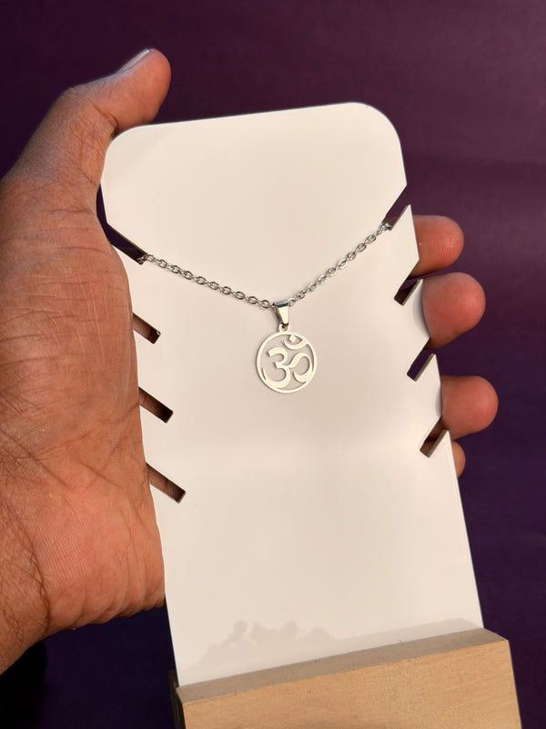 Aum stainless steel pendant silver necklace