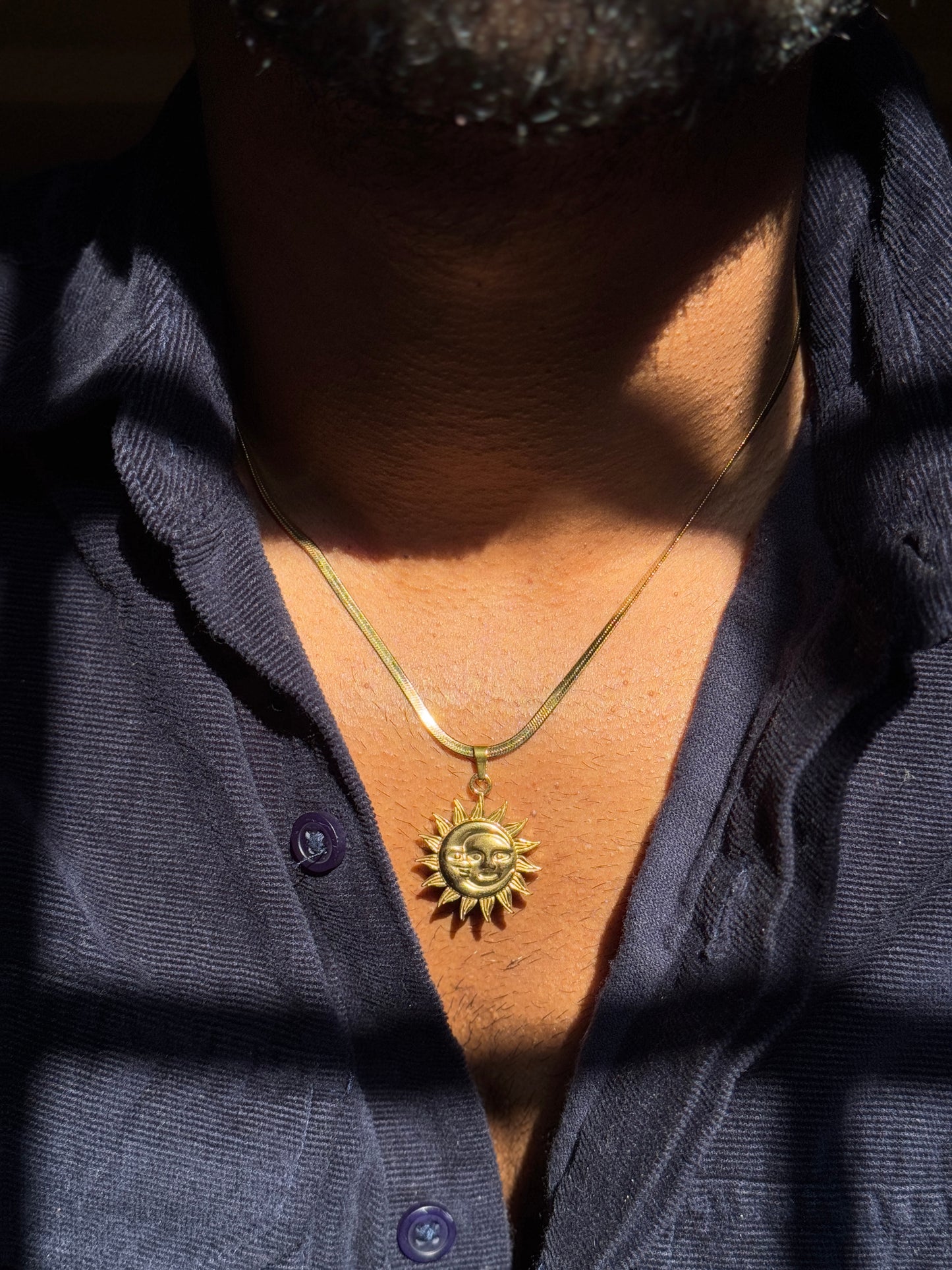 Sun moon 18k gold plated stainless steel chain round shape with 45 cm chain