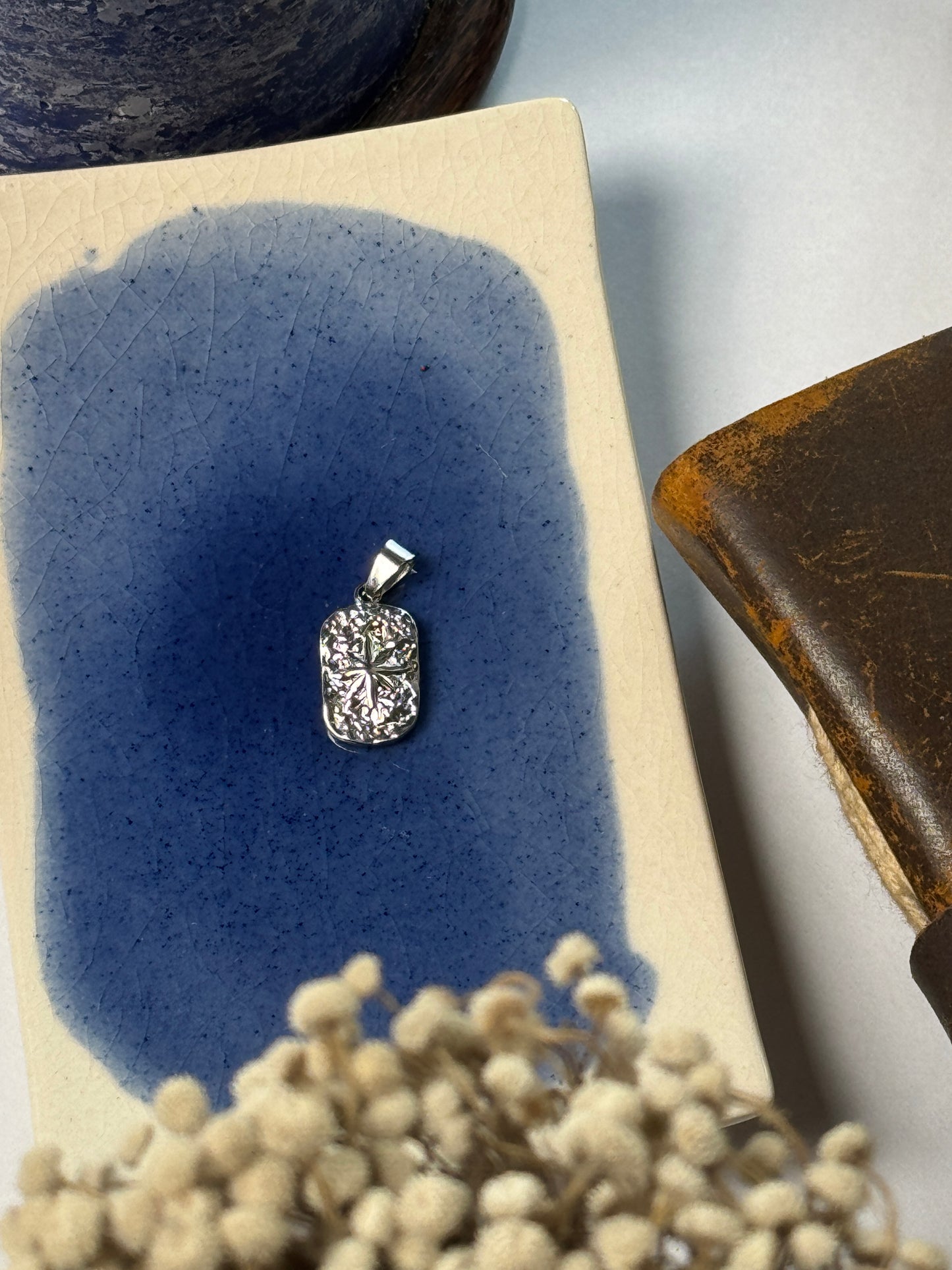 Star rectangle stainless steel silver pendant with hook