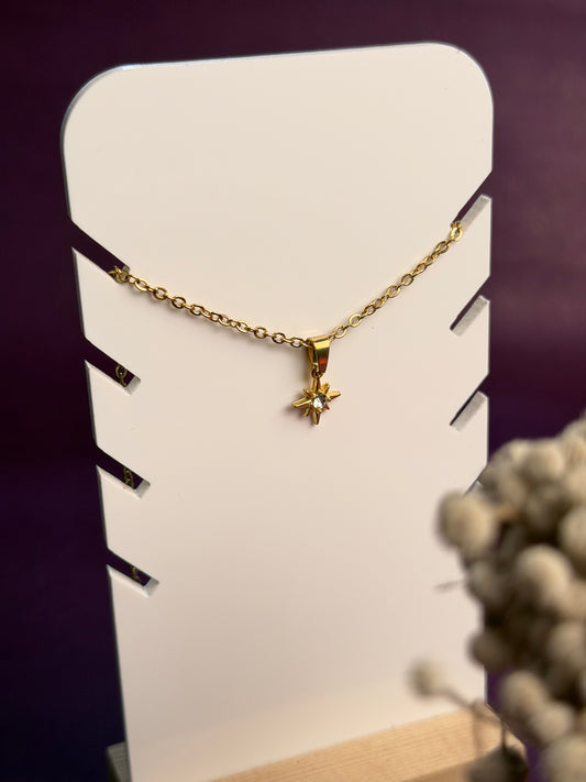 Tiny white stone  18 k gold plated star necklace