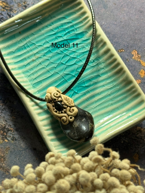 Black onyx clay necklace