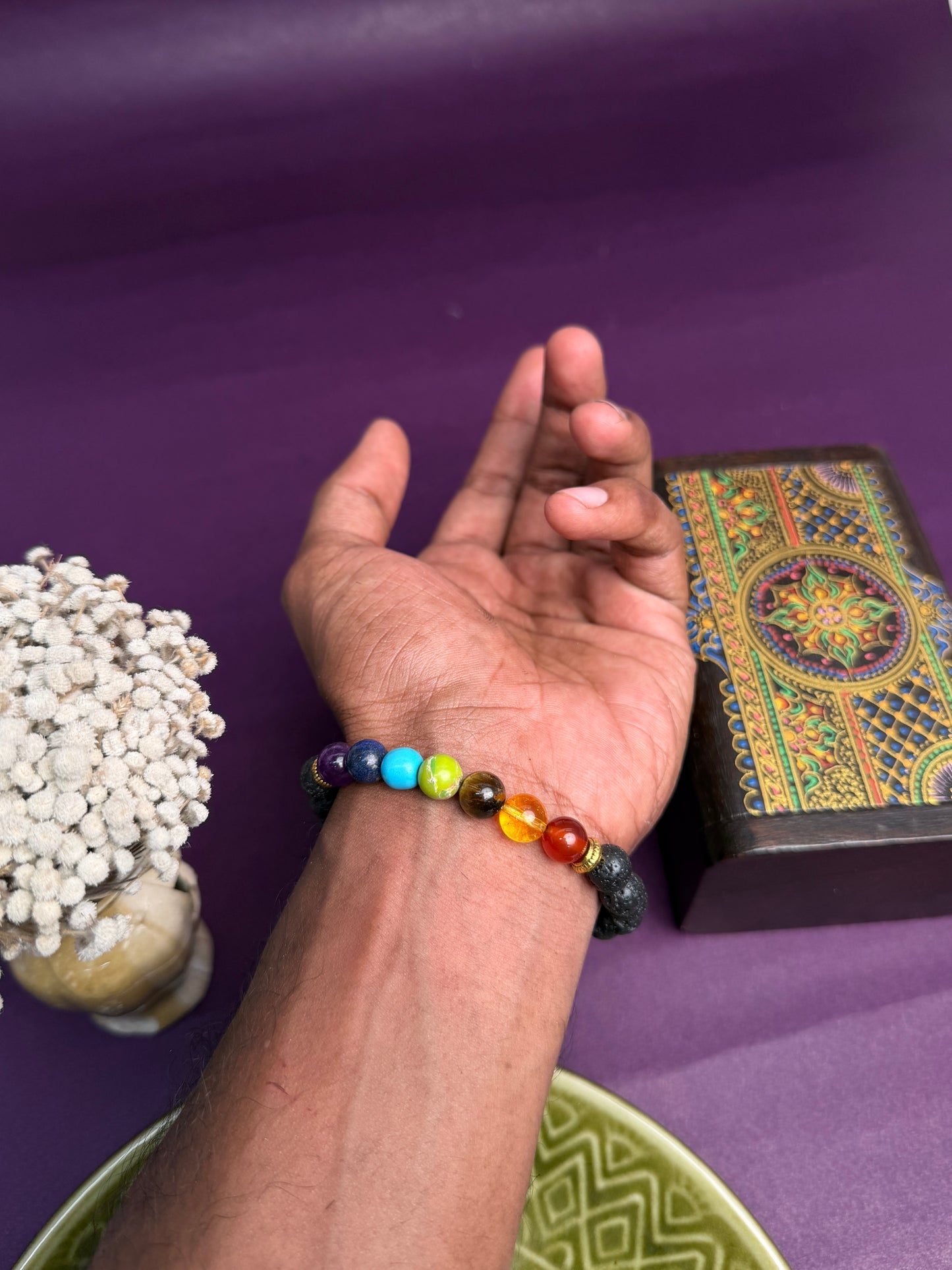 7 chakra lava natural stone bracelet