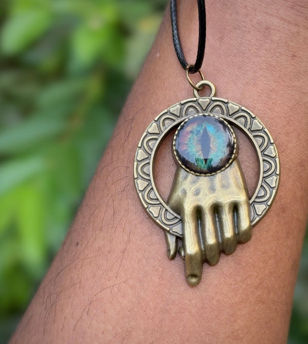 Antique hand eye resin necklace