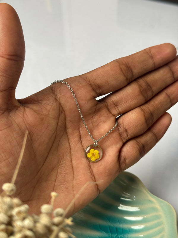 Plum flower yellow minimal silver stainless steel necklace