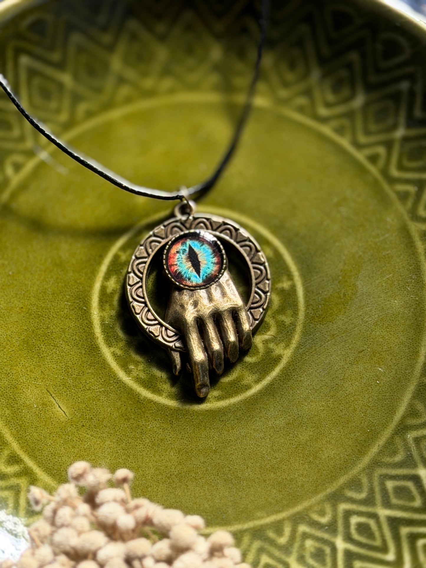 Antique hand eye resin necklace