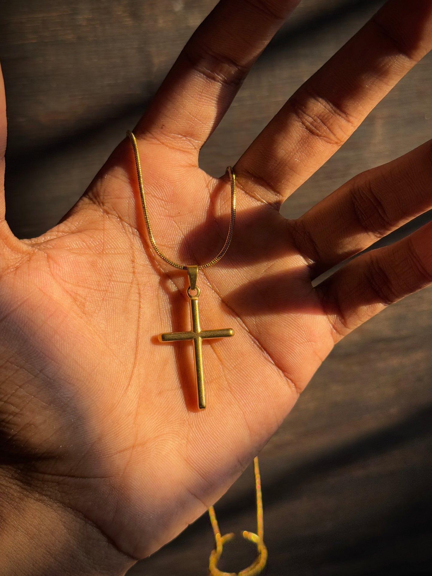 Plain Cross 18k gold plated stainless necklace  with 55 cm fixed size