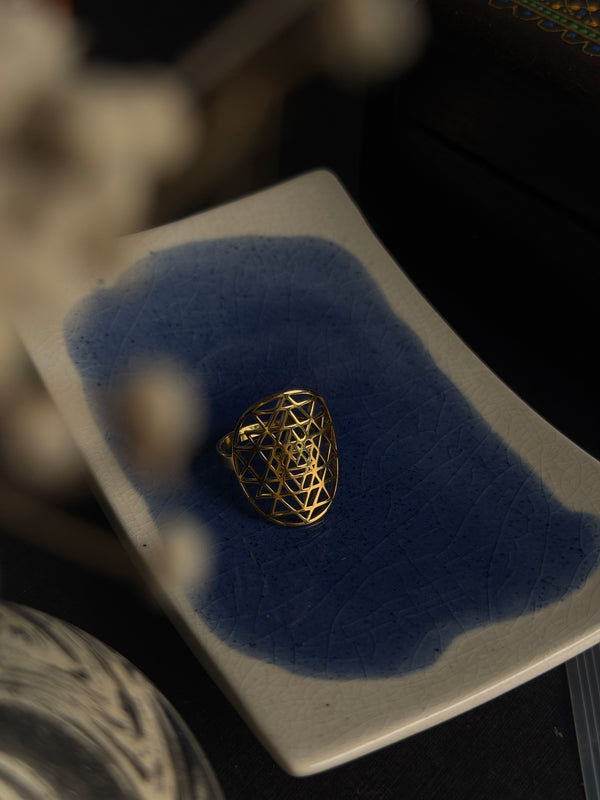 Sri yantra 18k gold plated adjustable stainless steel ring