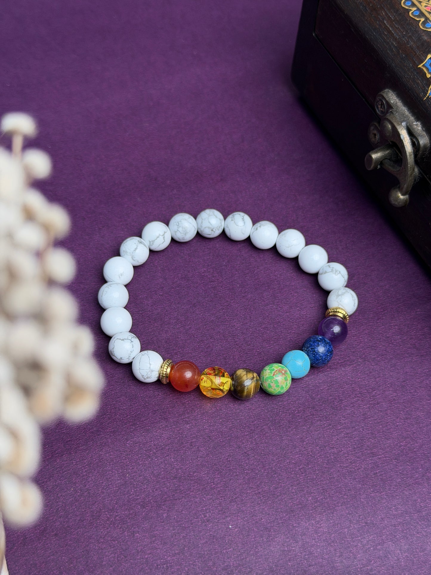 Howlite 7 chakra natural stone bracelet