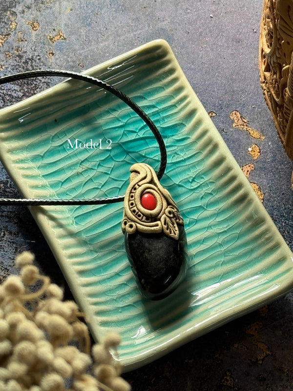 Black onyx clay necklace