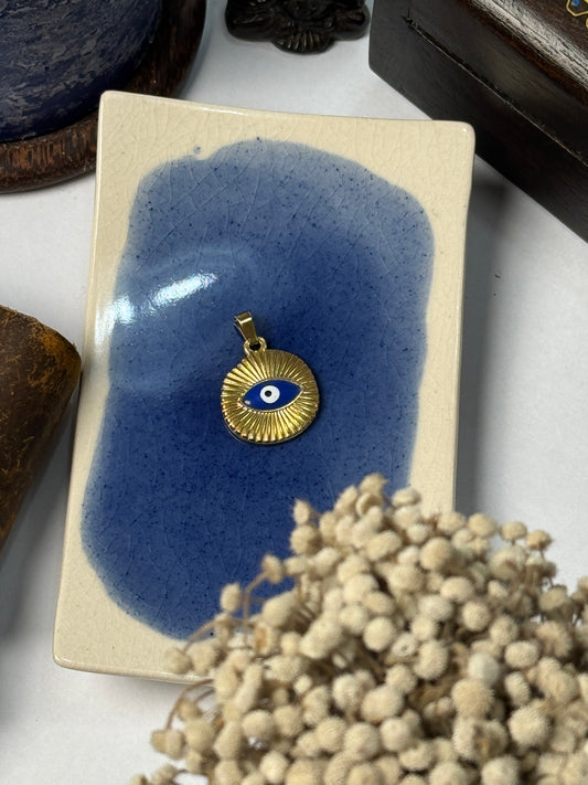 Uneven round evil eye 18k gold plated locket
