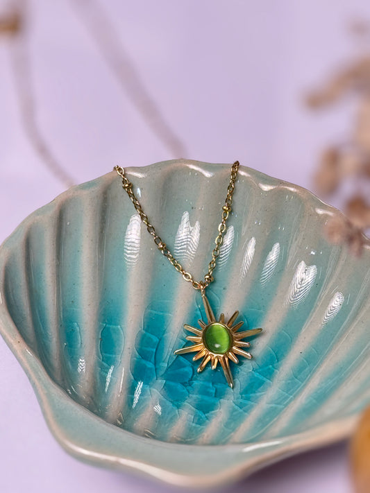 Sun green stone 18k gold plated necklace
