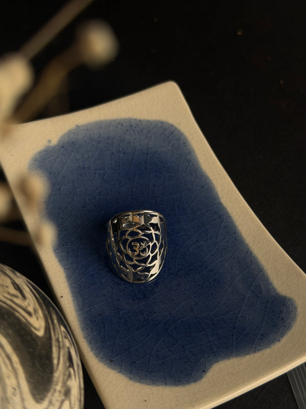 Aum Lotus stainless steel Adjustable Ring silver