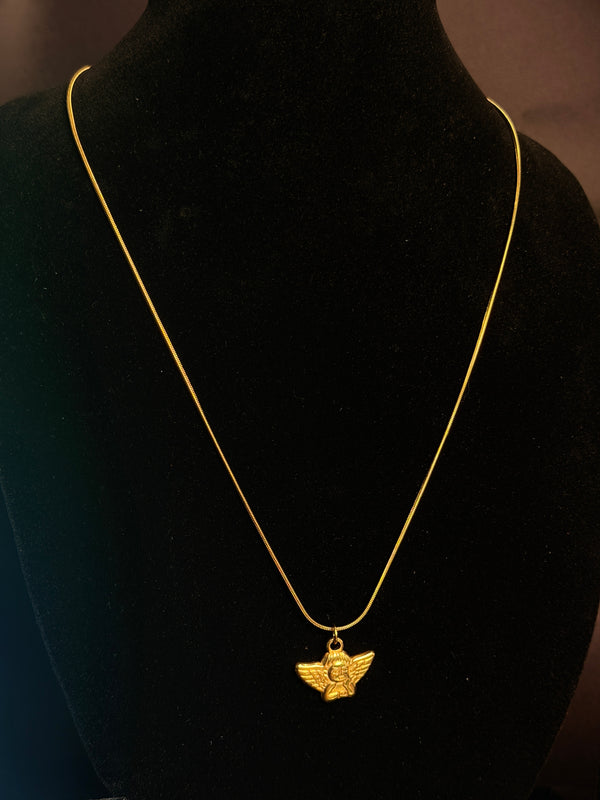 Angel round stainless steel 18k gold plated chain