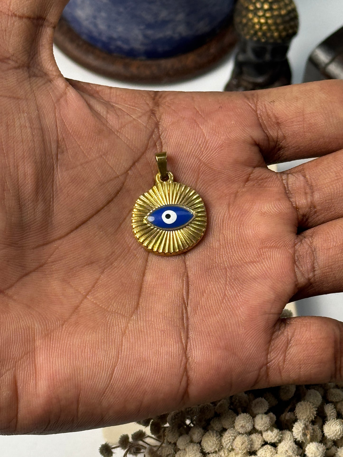 Uneven round evil eye 18k gold plated locket