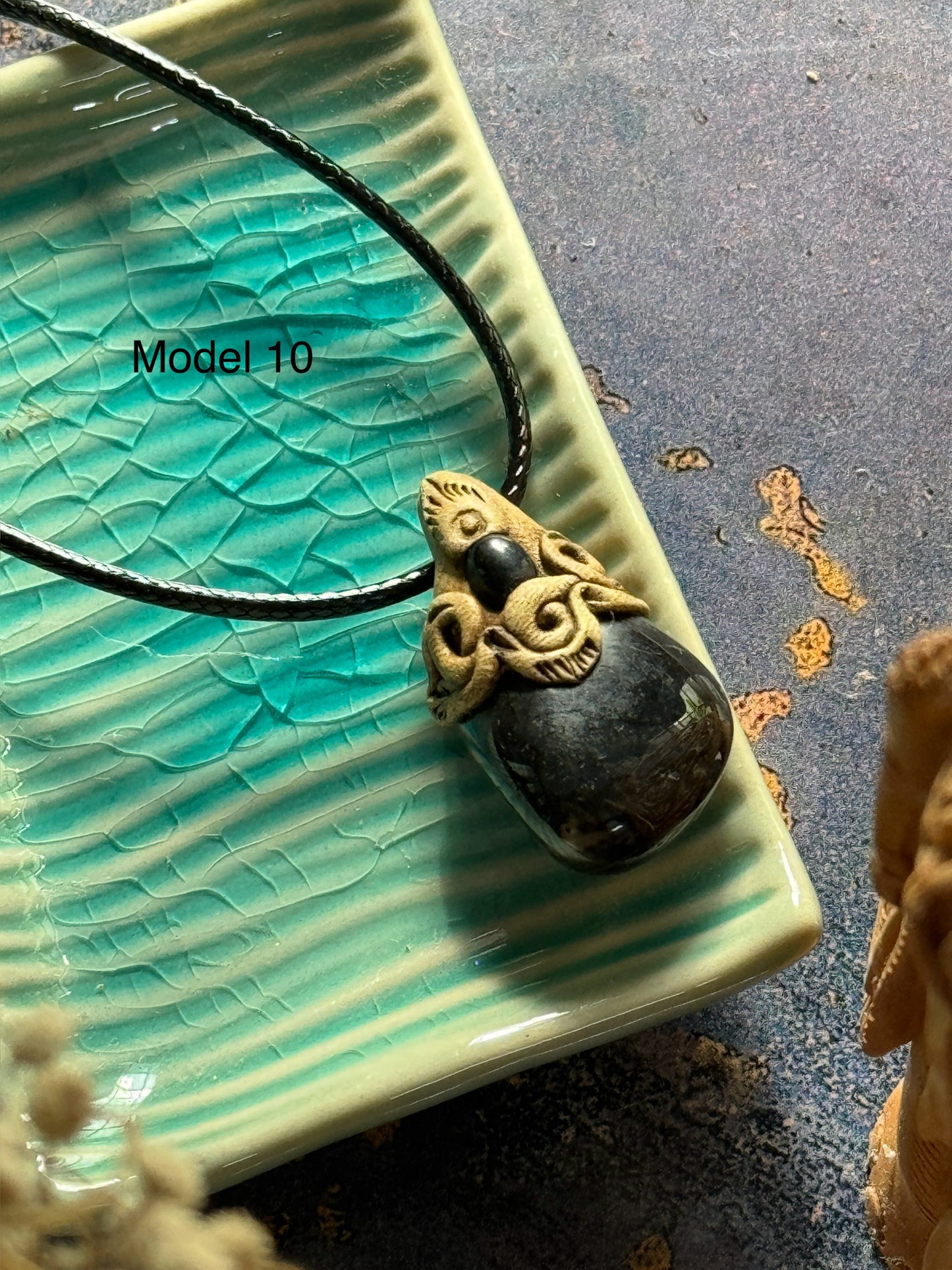 Black onyx clay necklace