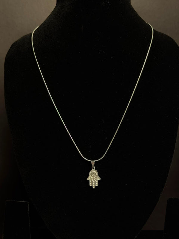 Dotted Hamsa hand Silver Stainless steel chain