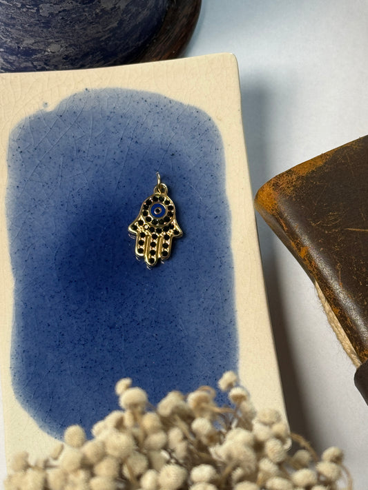 Hamsa hand stone embedded 18k gold plated pendant with hook