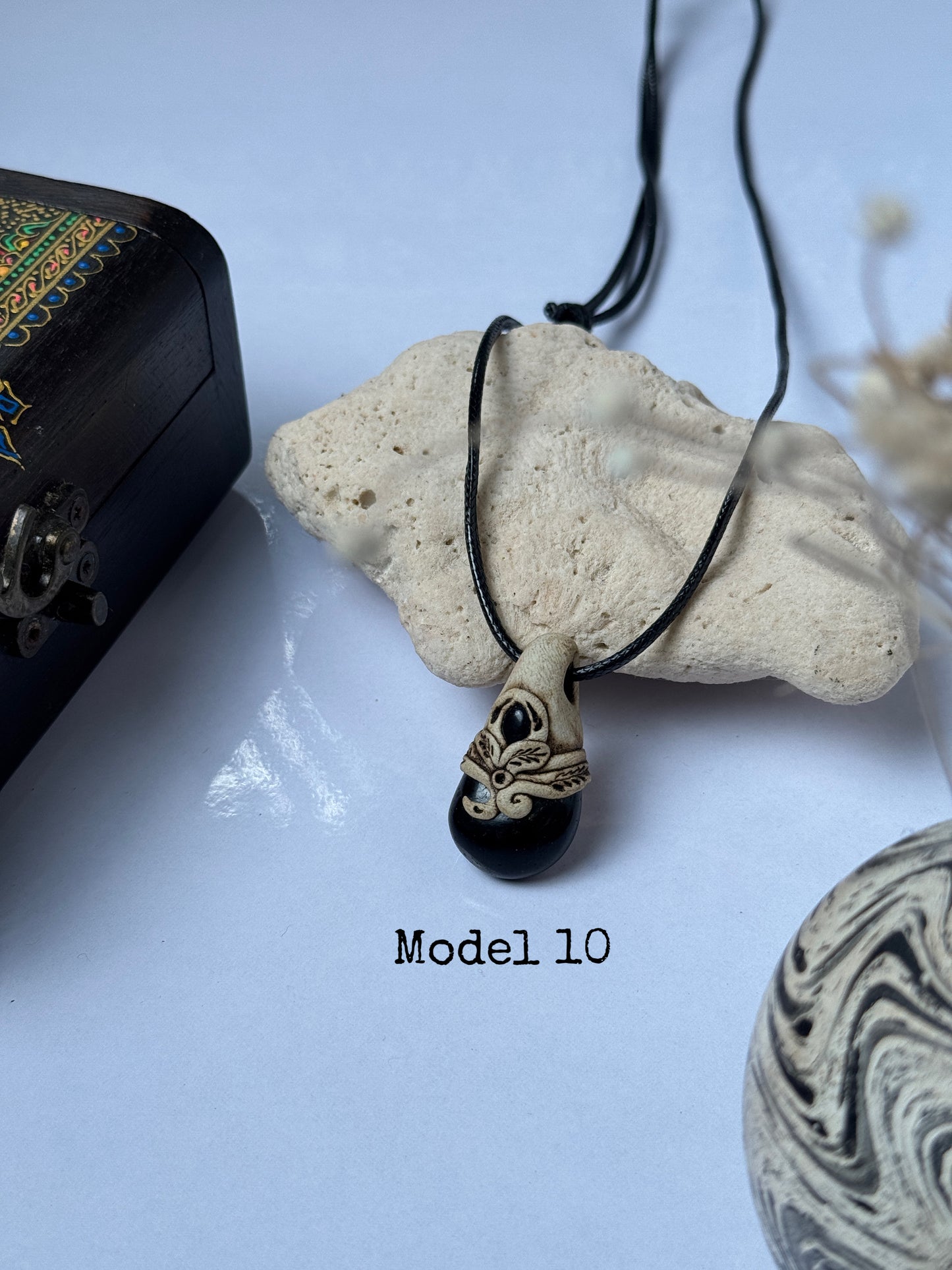 Black agate  clay necklace