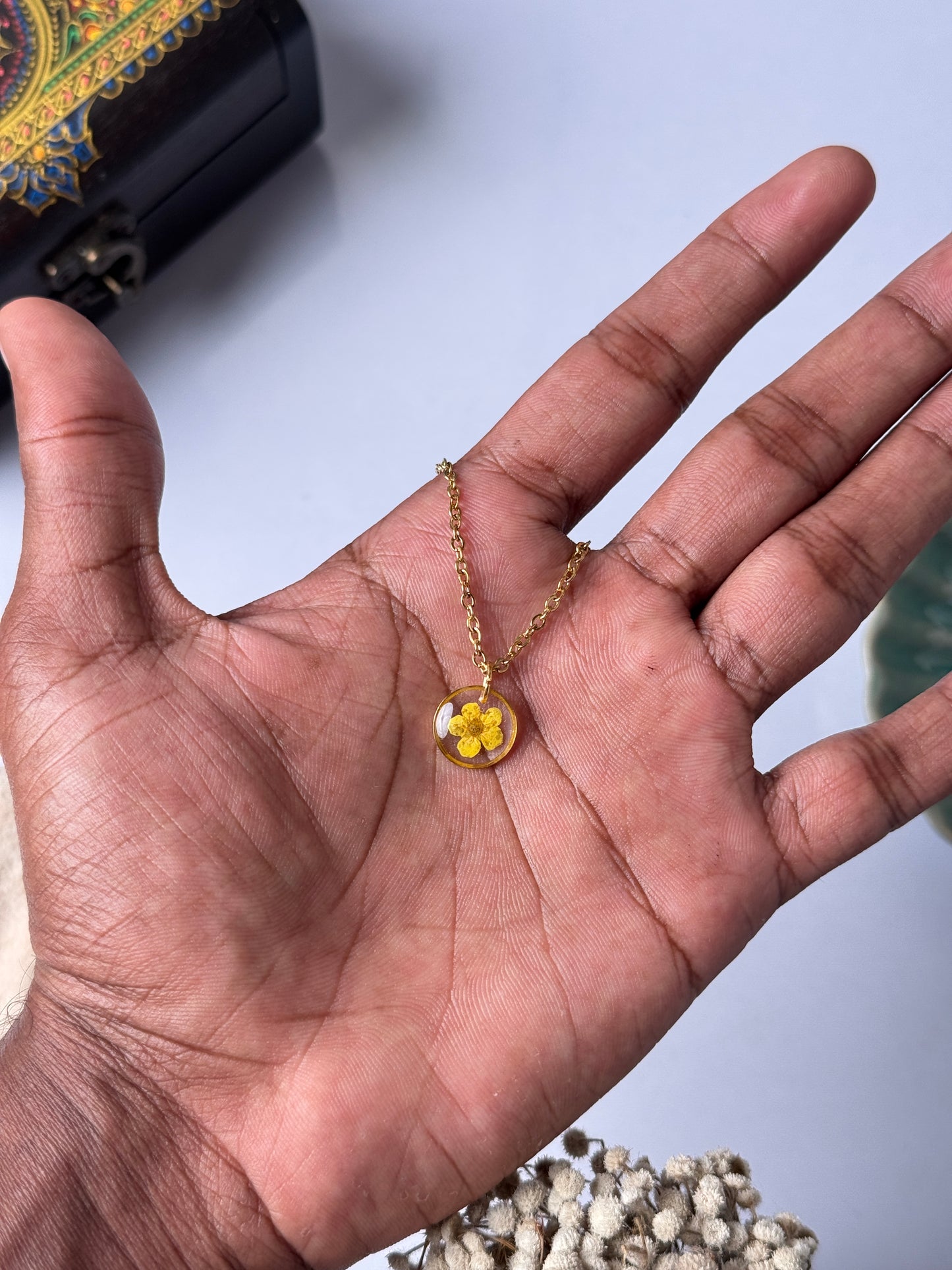 Yellow Plum flower yellow minimal 18k gold plated stainless steel necklace
