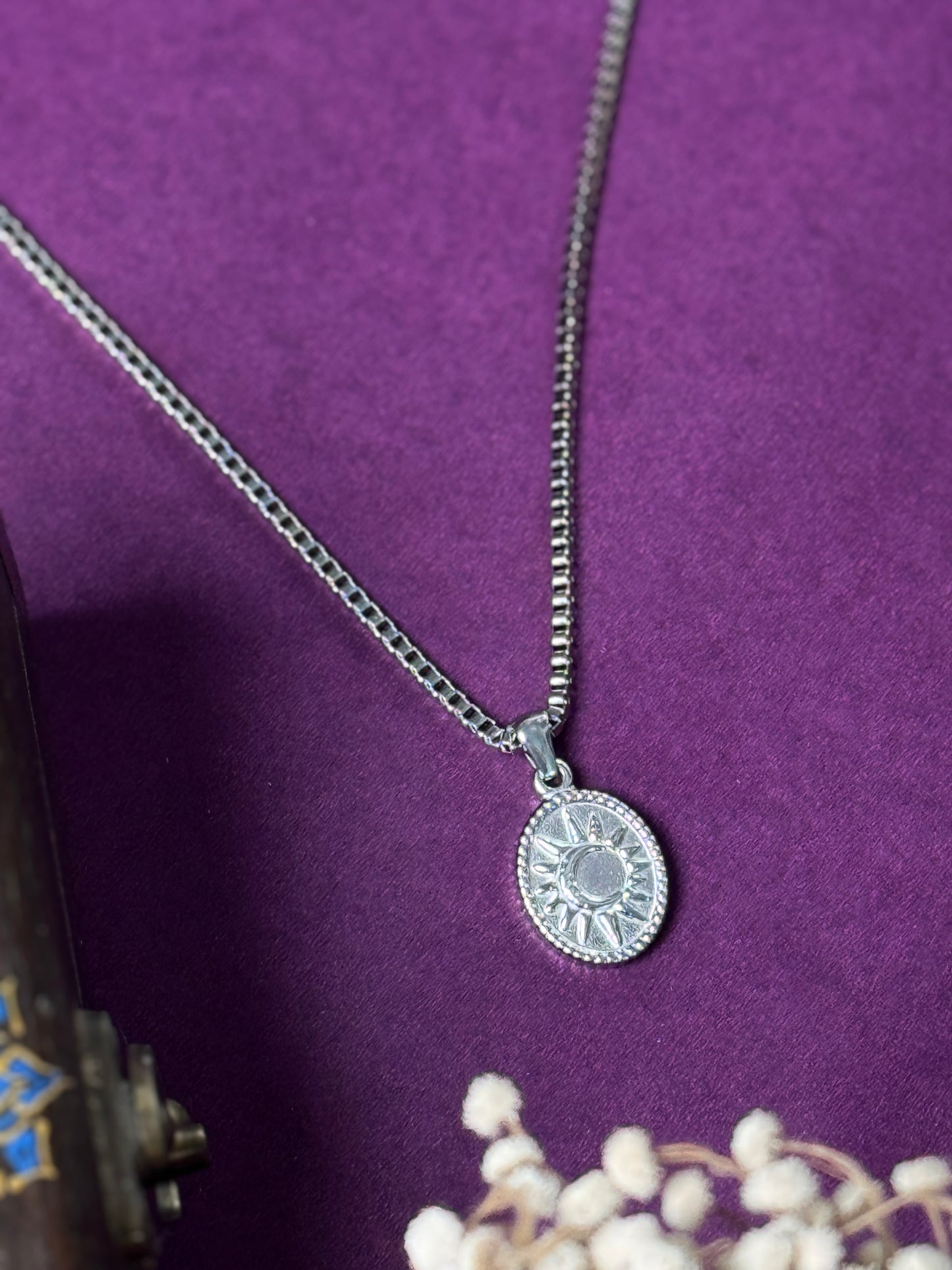 Sun moon oval shape stainless steel necklace