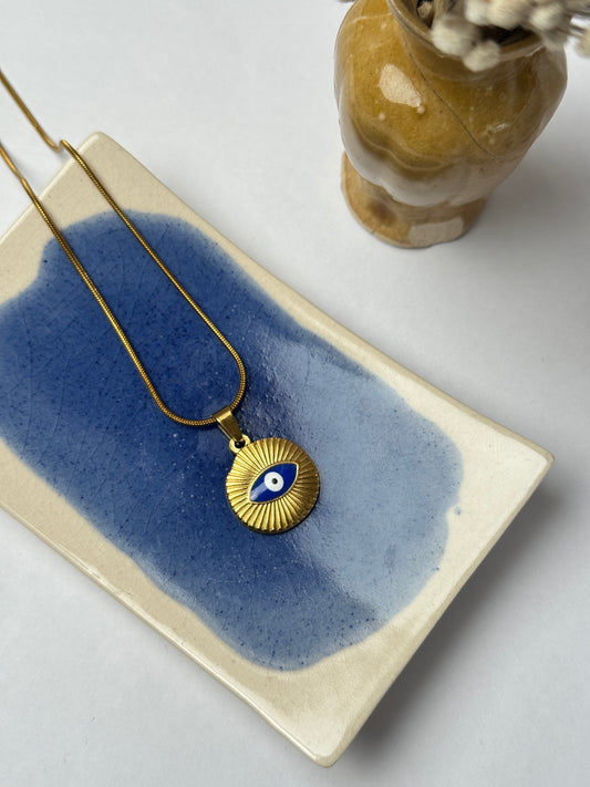 Uneven round evil eye  18k gold plated necklace