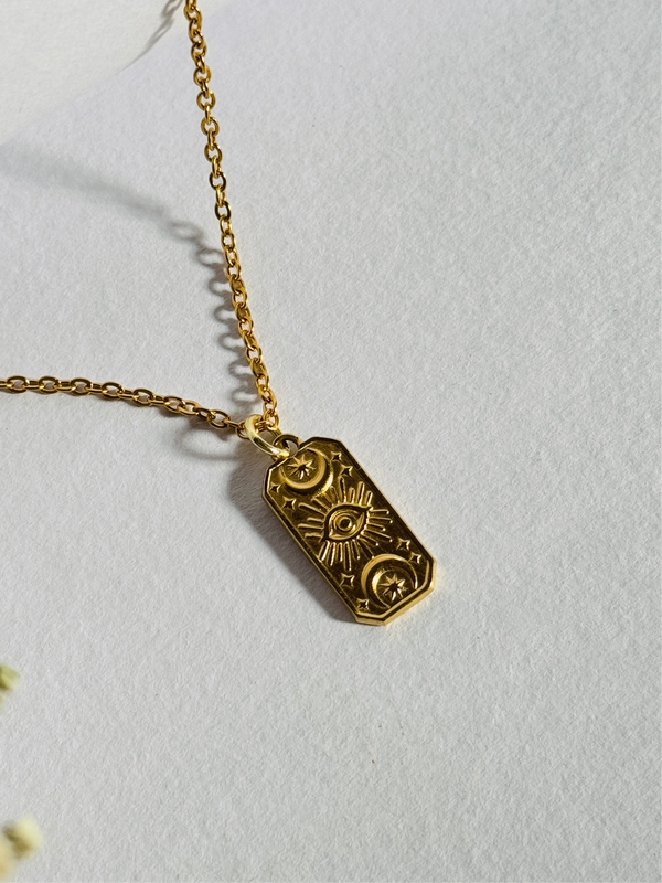 Sun moon rectangle 18k gold plated stainless steel pendant