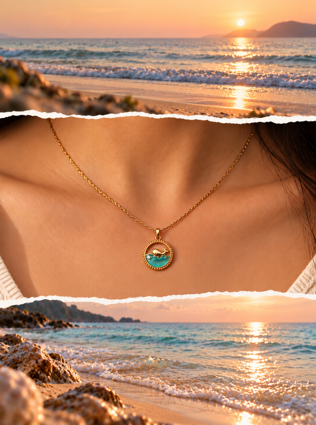 Ocean 18K gold plated stainless steel necklace