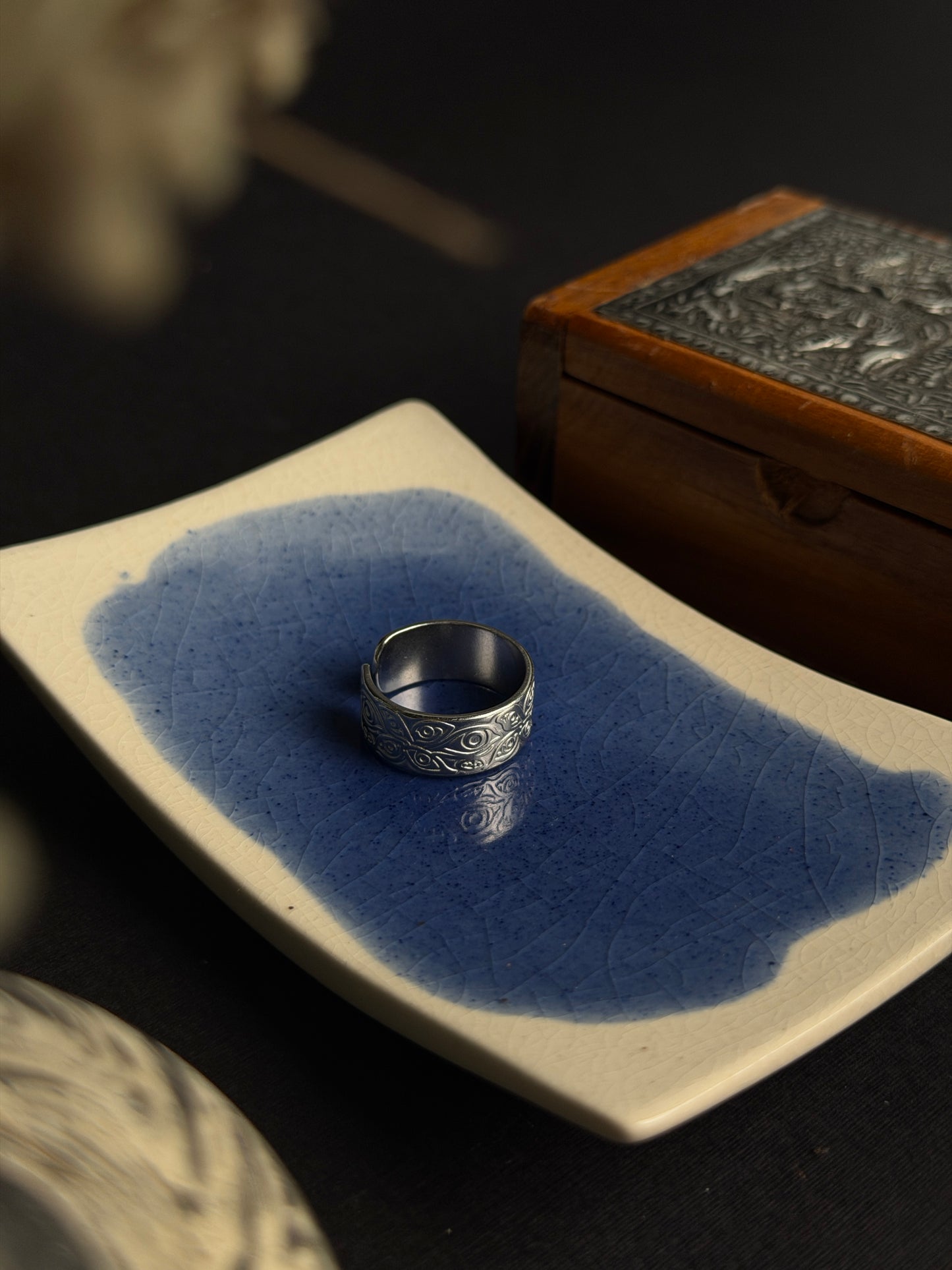 Eyes thick adjustable stainless steel silver ring
