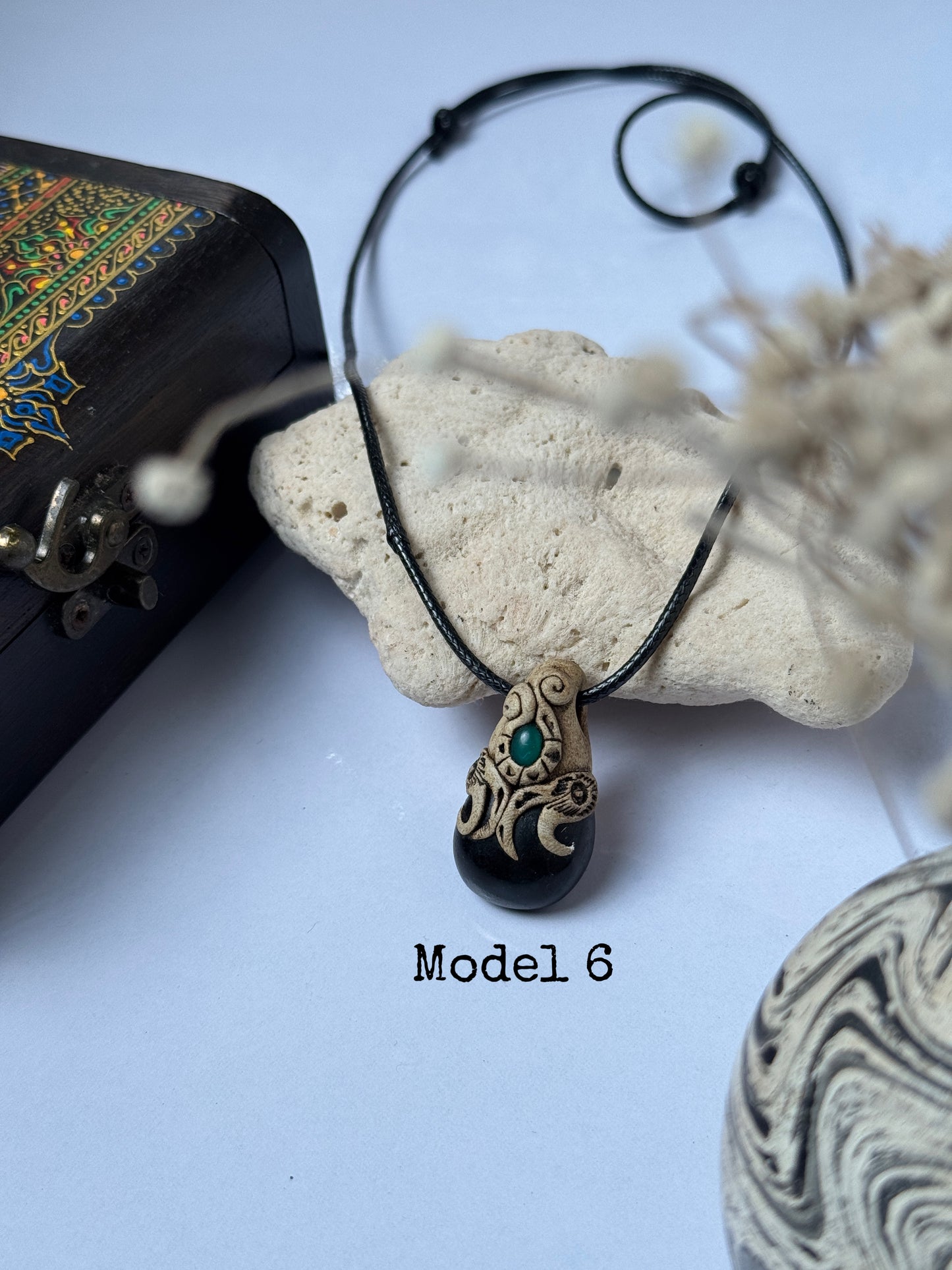 Black agate  clay necklace