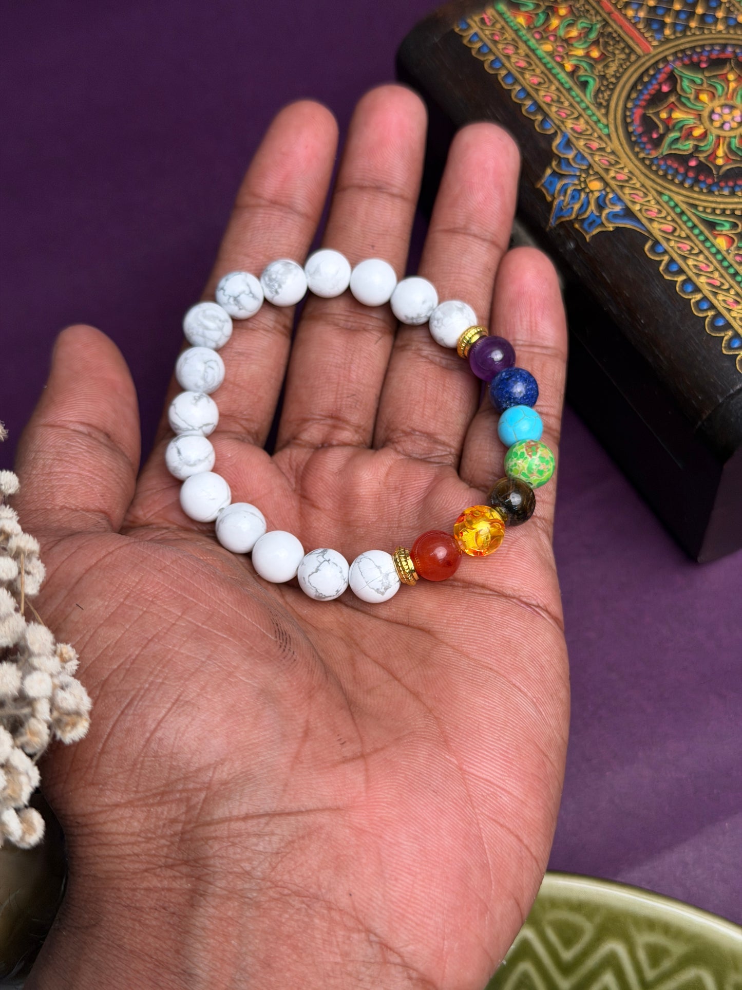 Howlite 7 chakra natural stone bracelet